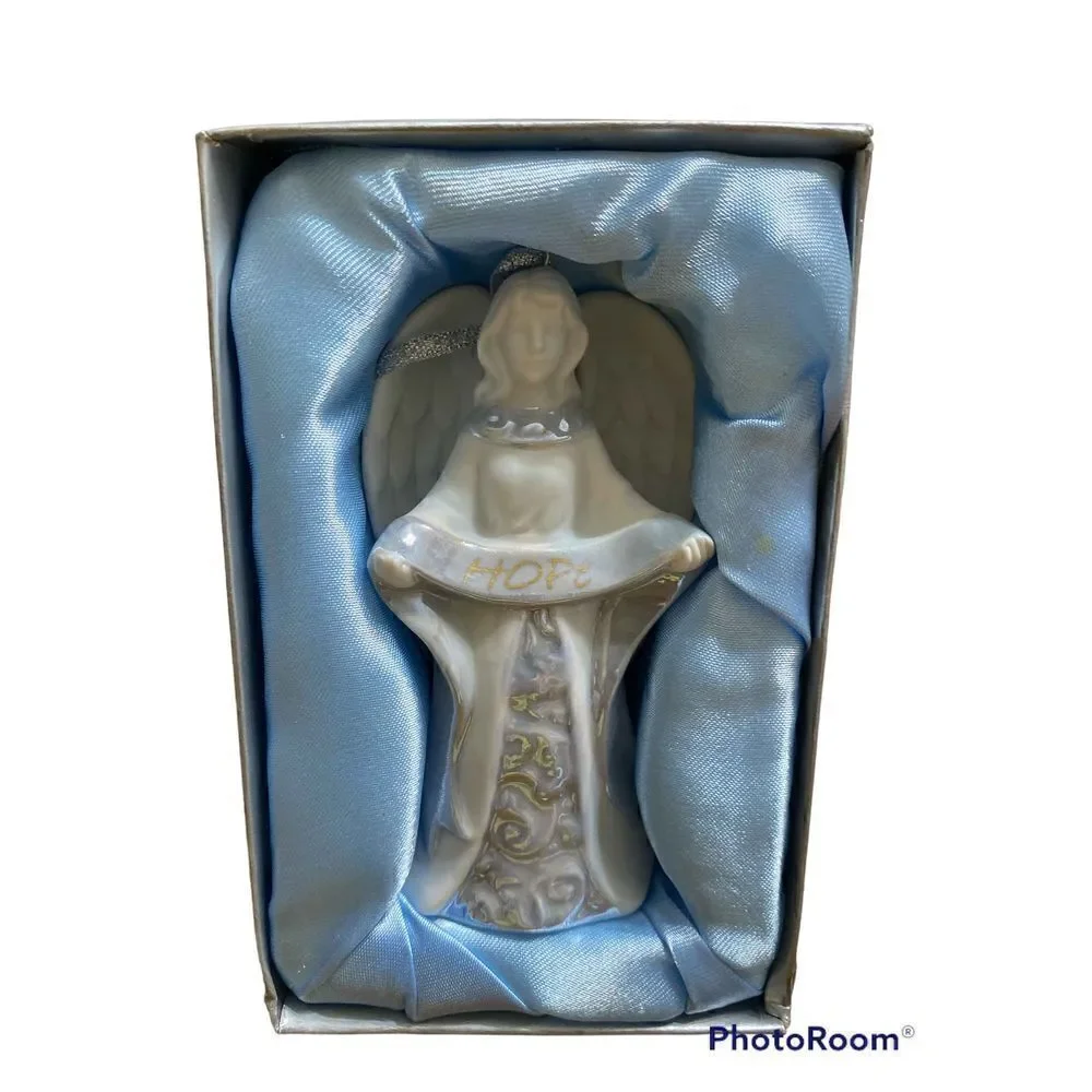 Set of 6 Porcelain Inspirational Angel Ornaments with matte and glaze finish